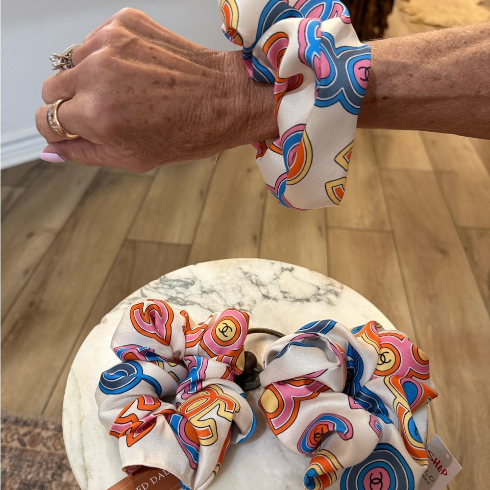 Designer Upcycled Multicolor Silk Scrunchie - Picture 5 of 5